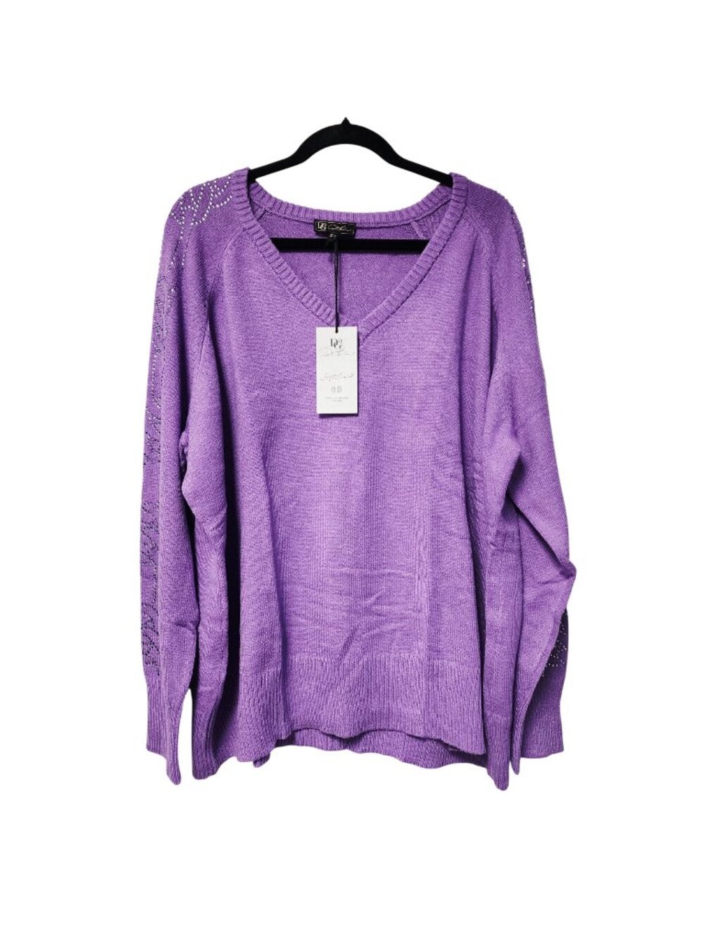 Dg2 Ultra-Soft Tri-Blend Purple Womens V-Neck Sweater Rhinestone Details Size 3X
